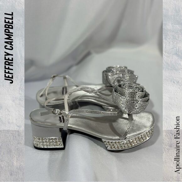 JEFFREY CAMPBELL TRENDSETTER SLINGBACK PLATFORM SANDALS IN SATIN SILVER SIZE 7 - Picture 1 of 6